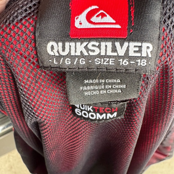 Quiksilver Boys Lightweight Hooded Jacket | Size L 16-18 | Red Surfwear - Picture 5 of 5